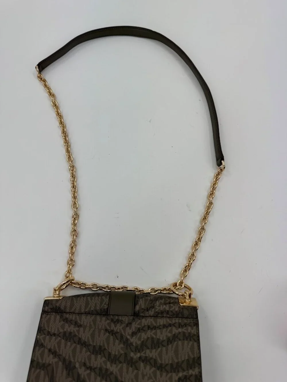 Michael Kors Jet Set Green Signature Crossbody Bag With Gold Chain & Logo Accent
